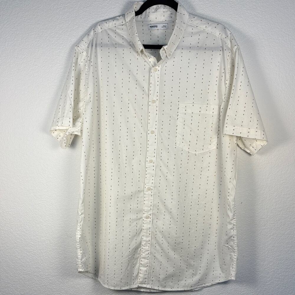 Sonoma Men's Cream The Perfect Length Patterned Button Down Shirt 2XLT NEW NWT